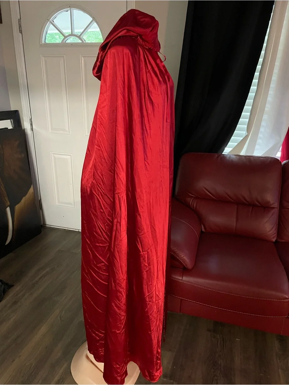 Spirit costume Halloween Red Satin Hooded Cloak Cape one size unisex - Picture 8 of 9